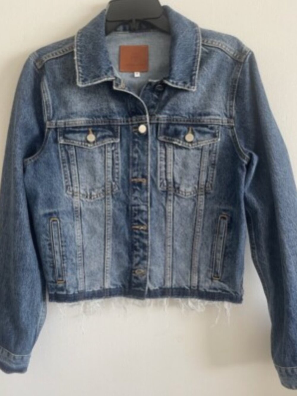 Anine Bing Cropped Denim Jacket w/ Frayed Hem